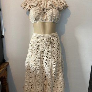 Hand Crochet All Cotton Ruffled Top and Skirt Set